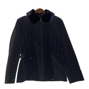 Gallery Quilted Cinch Waist Lined Jacket Winter Outdoor Black Faux Fur Women XL